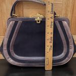 via spiga  Violet “Olivia” Purple Suede Snakeskin Leather Trim Clutch Handbag Photo 5