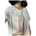 American Vintage 1960s Vintage Off White Sheer Robe Nightgown lace embroidered collar size medium Photo 8