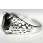 Source Unknown NWOT Exciting Black Cut Glass Inset Stone Silver Metal Filigree Size 10 Ring Photo 2