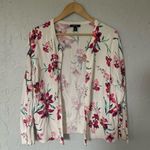 Lands' End Supima Cotton Floral Cardigan Sweater White Pink Coastal Grandma XL Photo 0