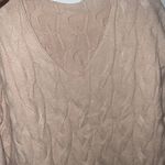 Women's Fall Oversized Sweater Dress Long Sleeve Vneck Chunky Cable Knit Tan Size L Photo 4