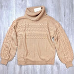 Charter Club  Women's NWT Tan Cotton Blend Cable Knit Cowl Neck Sweater L Photo 0