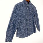 Talbots Petite women roll up sleeves acid wash animal print denim shirt size 2P Photo 2