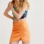 H&M  ruched mini skirt gathered high waisted rise neon tangerine crepe tulip Photo 3