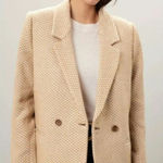 ANINE BING Oversized Fishbone Blazer Tan/White Herringbone Print Size Large Photo 0