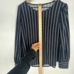 Ann Taylor  Blouse Top Womens Medium Petite Navy Blue White Striped Puff Sleeve Photo 8