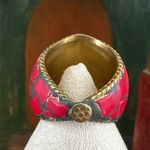 Tribal Nepalese Mosaic Ring – Coral & Lapis Inlay, Brass Setting Red Photo 3