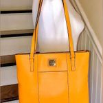 Dooney & Bourke DOONEY BOURKE Orange Saffiano Leather Red Lining Two Top Handle Shoulder Straps Photo 5