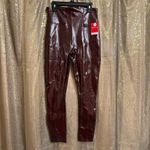 Spanx  Faux Patent Leather Liquid Ruby Maroon Leggings Small Petite NWT Photo 3