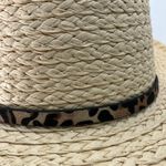 Screamer Straw Fedora‎ Hat Leopard Print Band Frayed Brim Summer Beach Tan Photo 4