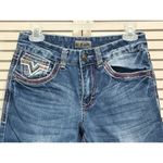 BLACK Med Wash‎ Bootcut Flex Denim Jeans Pocket Stitching Embroidered Size 28x30 Blue Photo 1