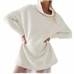 Free People  Cream Ribbed Ottoman Slouchy Oversized Tunic Top Pullover Small Photo 0
