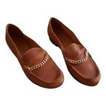 Sandro Brown Saddle Leather Chain Detail Loafers Size US 6 Photo 2
