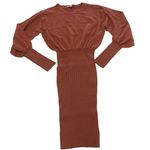 Toccin x RTR Dress‎ Womens Small Brown Knit Sweater Puff Sleeve Mini Cotton Photo 1