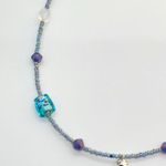 Silver Skull Pendant on Blue Shades Glass Beaded Necklace Photo 3
