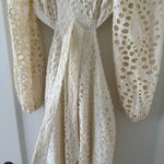 EXPRESS  Eyelet Cutout Long Sleeve Bow Tie Cream Lace Midi Dress Size XSmall NWT Photo 3