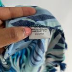 Escapada Living Monica Tassel Dress Blue Tropical Leaf Print Off The Shoulder Photo 8