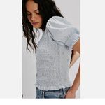 Free People NEW  Cecelia Puff Sleeve Smocked embroidered Rosette Cute Top L Photo 2