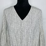 fab'rik  Size M Blouse Top Front Tie Knot V-Neck Cream Black Bell Sleeve Photo 1