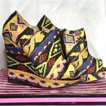 Yoki Tribal Print Peep Toe ankle Wedge Heels Photo 0