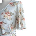 Love Vintage Crop V Neck Top Blouse Floral Romantic Open Tie Back Ivory Size S Photo 3