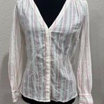 Rebecca Taylor Striped V-Neck Blouse - White and Pink Photo 0