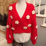 Anthropologie  Luna Ivy Red 3D Floral Appliqued Chunky Cardigan Small Photo 2