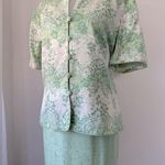 Vintage ‘90s Papell 100% Silk Green Beaded Short Sleeve Jacket + Midi Skirt Set Size 14P Photo 2