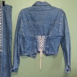 Vintage cropped Jean Jacket embroidered lace • SWITCH • cropped jacket • denim Size L Photo 3