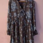 Nasty Gal  Dusty Brown/Blue Floral Long Sleeve Ruffled BabyDoll Dress Sz 6 NWT Photo 11