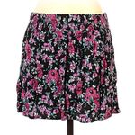 Lucy Love  Black Pink Green Floral Print Pull On Elastic Mini A-Line Skater Skirt Photo 2