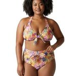 Time and Tru Tropical Floral Bikini Swimsuit Yellow 2 piece NWT Hawaiian Coastal Orange Size XXL Photo 0