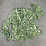Rag and Bone  Sachi Pleated Floral Print Sheer Blouse Sage Green Small Photo 15