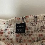 SheIn  Blouse Smocked Floral Pattern Cream Half Sleeve Square Neck Photo 5