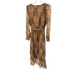 Justin Boots Pink tan maxi wrap Sheath Dress Bishop Sleeves paisley M ruffle Photo 2