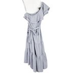 Nicole Miller NWT Linen Blend One Shoulder Ruffle Chambray Midi Dress Size XS Photo 1