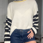 Top shop oversized puff striped sleeve mock neck cable knit sweater medium Photo 0