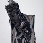 River Island Black asymmetrical one shoulder corsage floral ruffle black mini dress US size 6 Photo 2