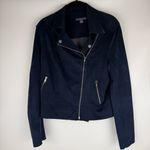 LEVEL 99 Navy Faux Suede Moto Jacket Size Small Blue Photo 1