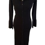 Ribbed Knit Collared Black Button Up Sweater Dress Photo 0