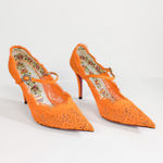 Gucci  Orange Virginia 95 mm Lace Pumps Mary Jane Pointed Toe Women's EU 37 US 7 Photo 1