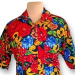 Vintage California Connection Shirt Cherry Red Multicolor Floral Detail Collared Size L Photo 1