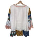 John Mark  Floral Embroidered Patchwork Linen Top XL Boho Colorful Artsy Photo 1