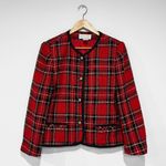 Petite Sophisticate Vintage 80s 90s Red Plaid Blazer Cropped Jacket Size 8 Photo 3
