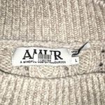 Amur Ulla Women's Size Large White Fringe Tan Cable Knit Wool Sweater Photo 3