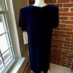 Elegant Navy Midi Velvet Dress Crystal Collar Holiday Travel Evening Outfit Vtg Blue Size 16 Photo 8