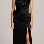 Calvin Klein Y2K Black Strapless Evening Gown Rosette Slit Red Carpet Dress 6 Photo 2