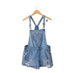 Hollister  Denim Overalls MOM Shorts Size Large Blue Distressed High Rise Photo 2
