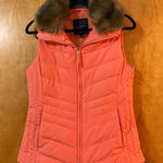 Talbots NWT Genuine Down Puffer Vest Faux Fur Trim Full Zip Coral Women’s Small Photo 0