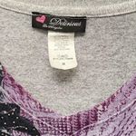 Houndstooth Love Delirious Womens Medium VNeck  Roses Print Y2K Purple Top Blouse Photo 1